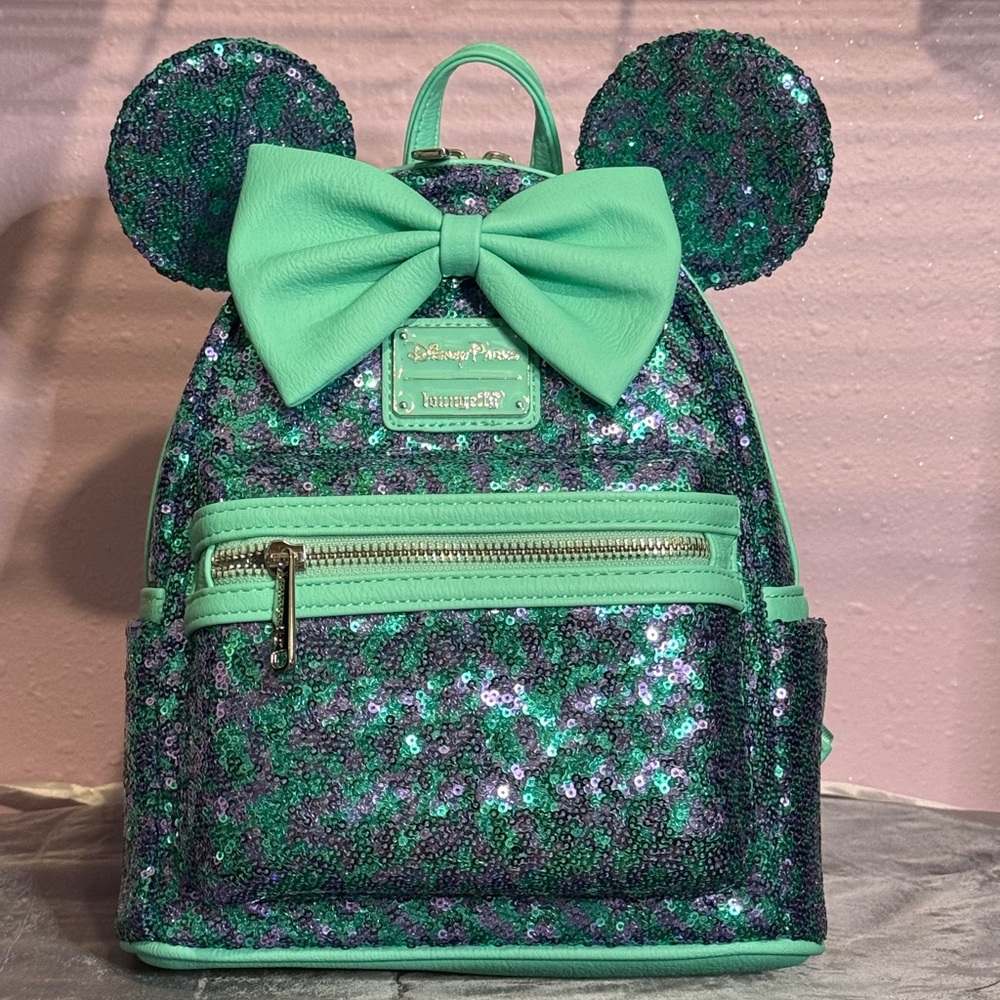 ✨ Disney Parks Loungefly Minnie Mouse Teal & Purple Sequin Mini Backpack NWT ✨